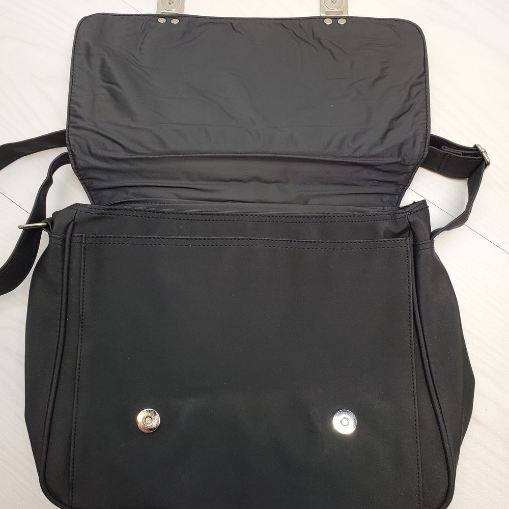 Black Messenger Bag Crossbody Bag PVC Adjustable Strap Silver Buckle - Picture 6 of 11